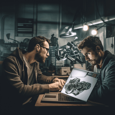 image of a skilled technician and client repairing the computer in Brighton