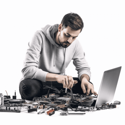 image of a technician fixing computer laptop in Milton