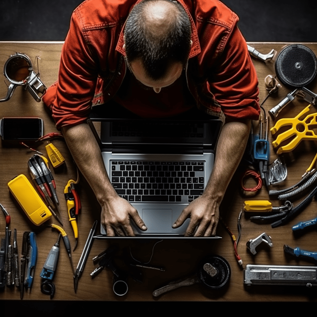 Image of a technician repairing a laptop, topview in Myrtletown.