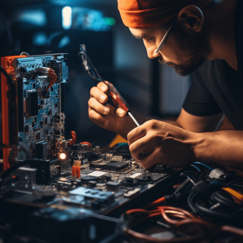 Image of a technician repairing a computer in Myrtletown.