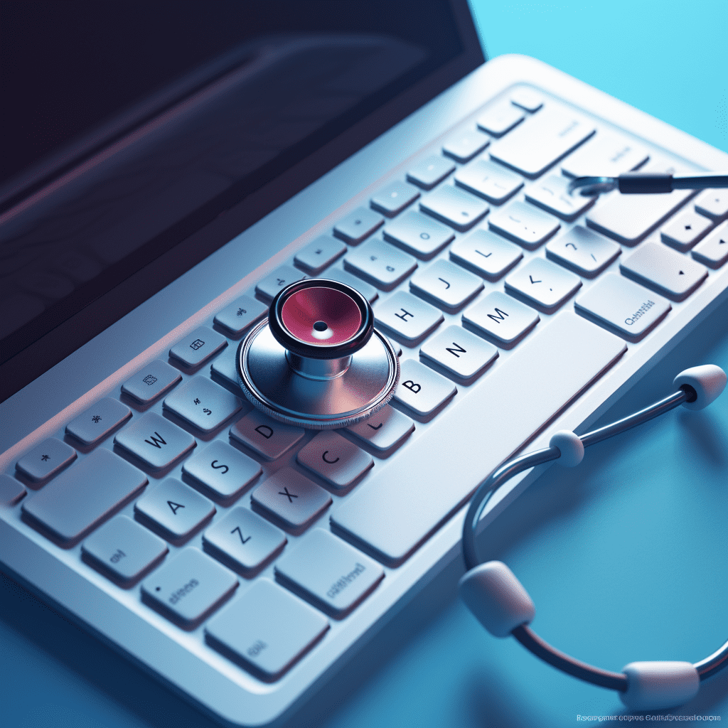 Image of a laptop with a stethoscope on t.op in Myrtletown.