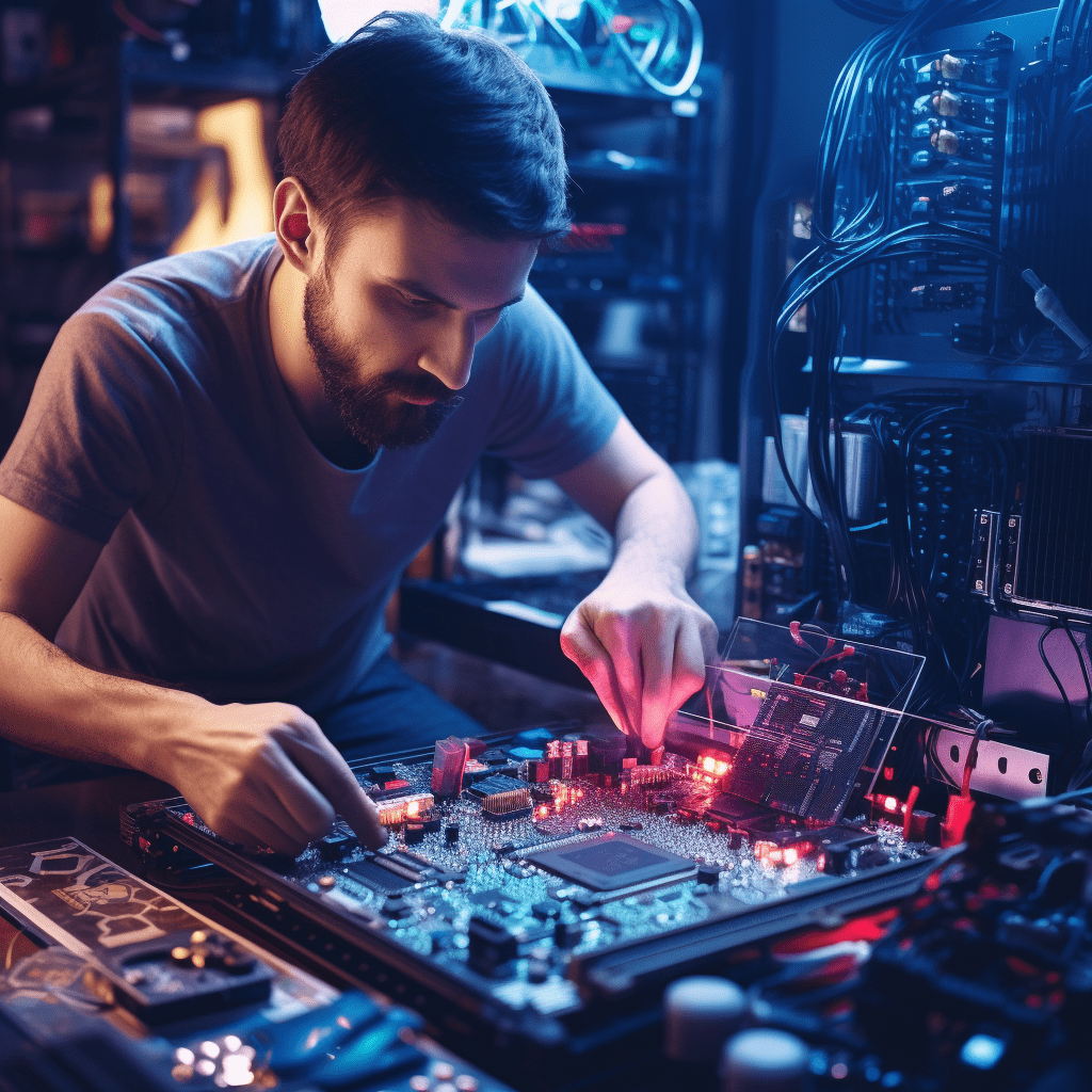 Image of a computer technician repairing computer in Sinnamon Park.