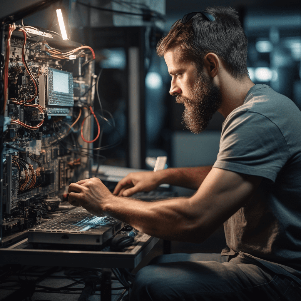 Image of a technician repairing computer in Sunnybank.