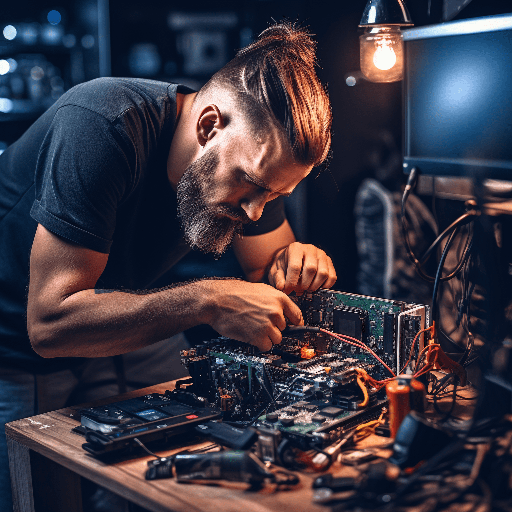 Image of a skilled technician repairing computer in Stafford.
