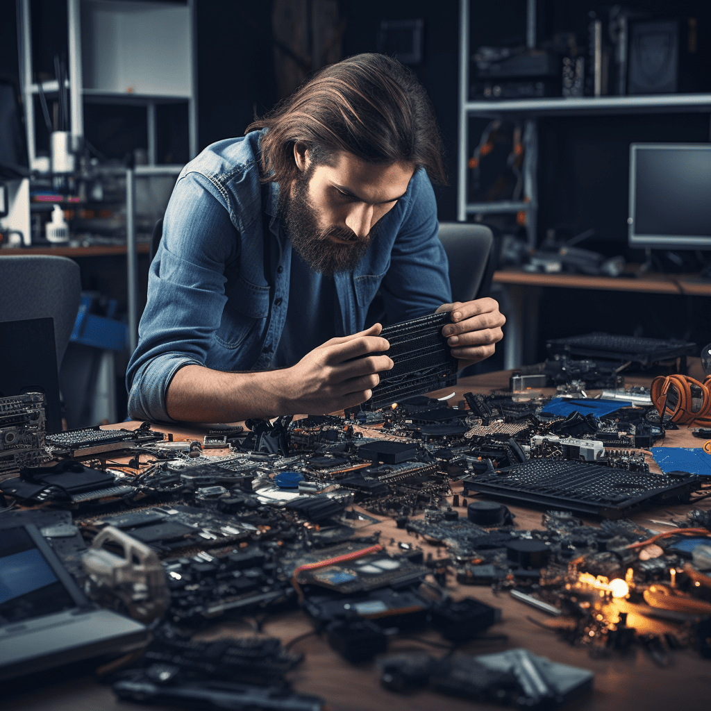image of a skilled computer technician repairing computer in Kedron 