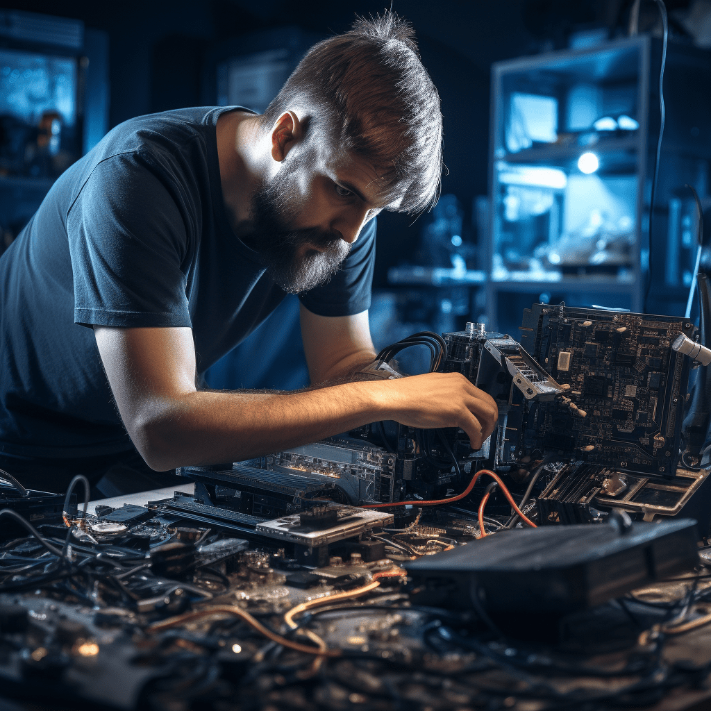 image of a technician repairing computer in Larapinta