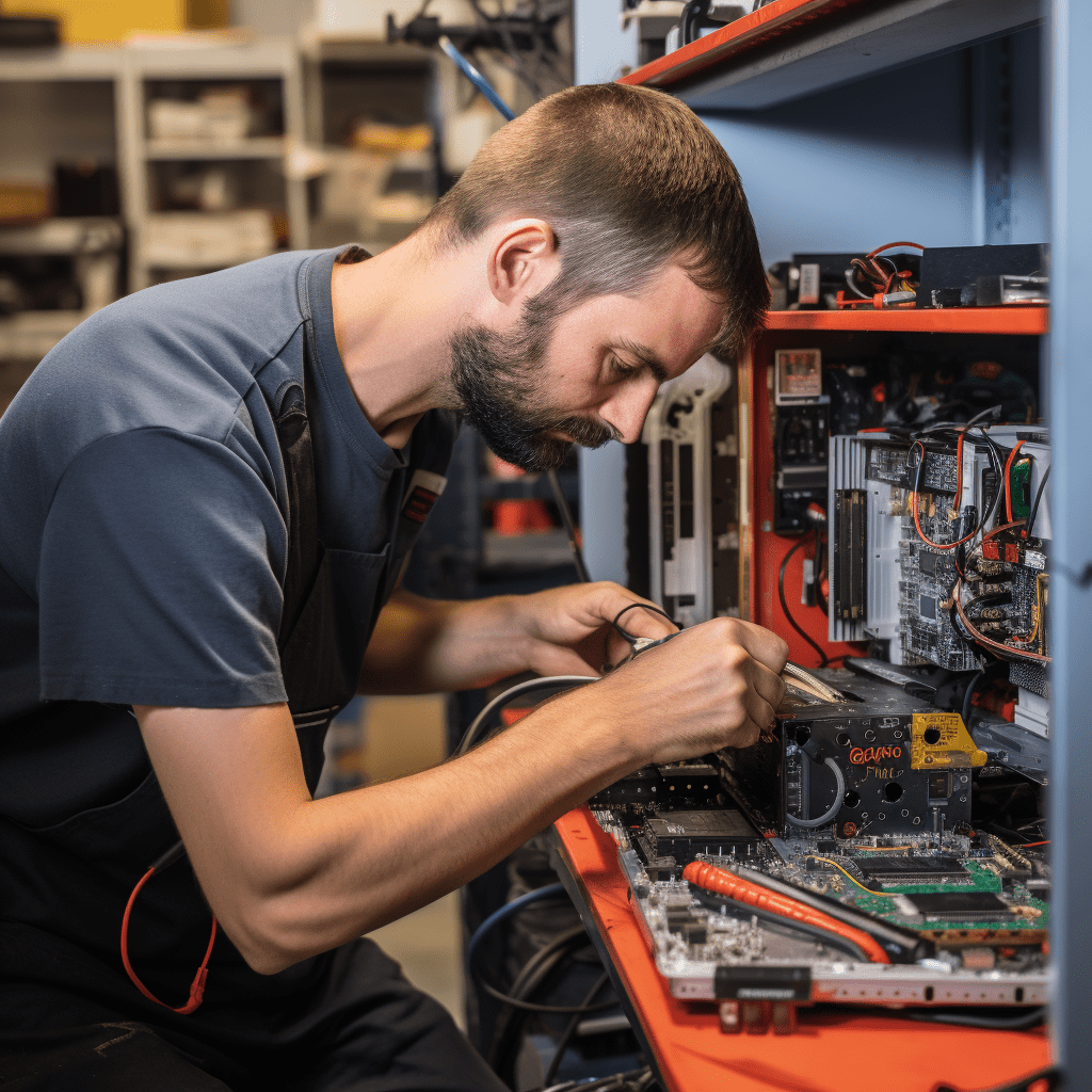 Image of a technician repairing a computer in Meldale.