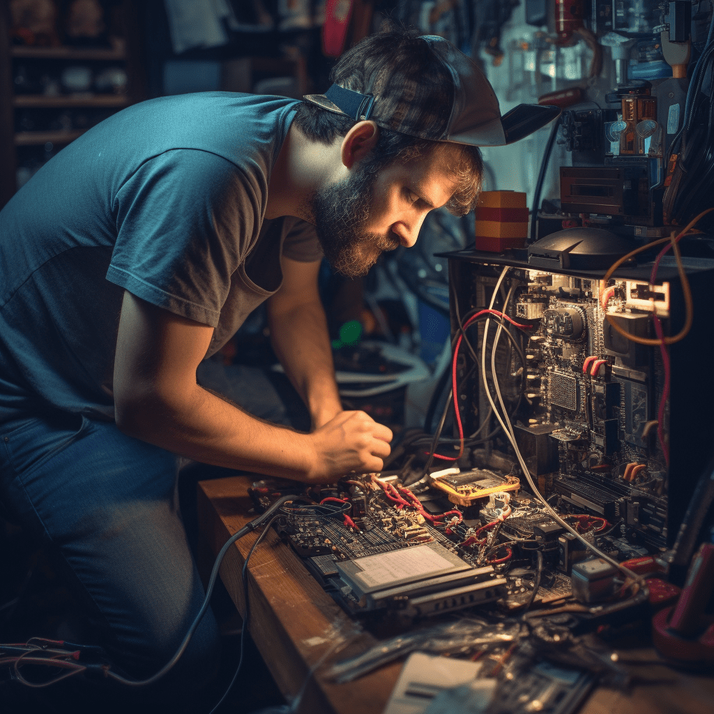 Image of a technician fixing a computer in Moodlu.