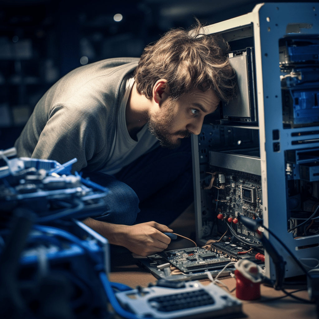 Image of a technician repairing a computer in Moodlu.