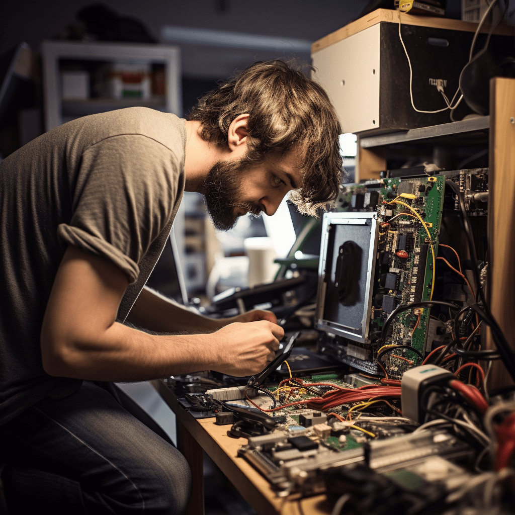 image of a technician repairing a computer in Morayfield.