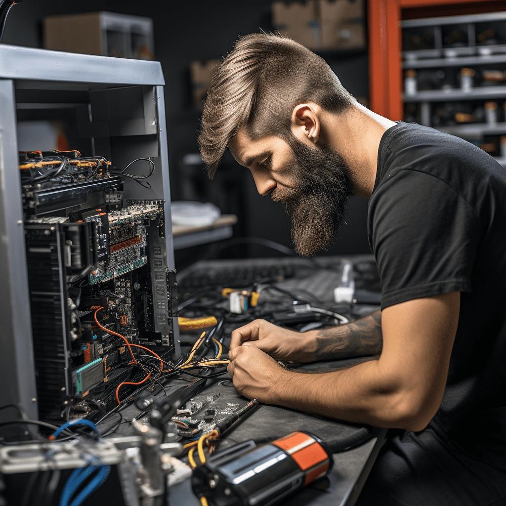 Image of a technician fixing computer in Wilston.